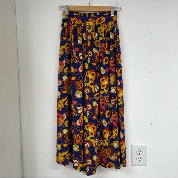 ModCloth Navy Floral Print Wide Leg Pull On Pants Womens XXS Tropical Blue - Picture 1 of 8